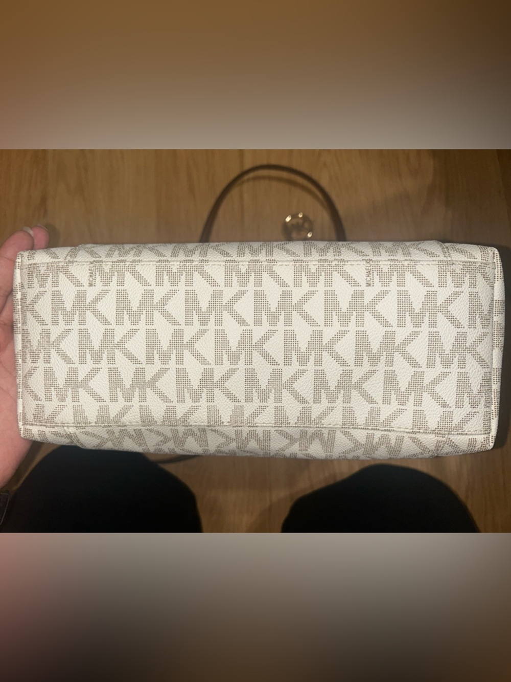 Michael Kors Cream Monogram Tote with Brown Leather Trim - Picture 5 of 5